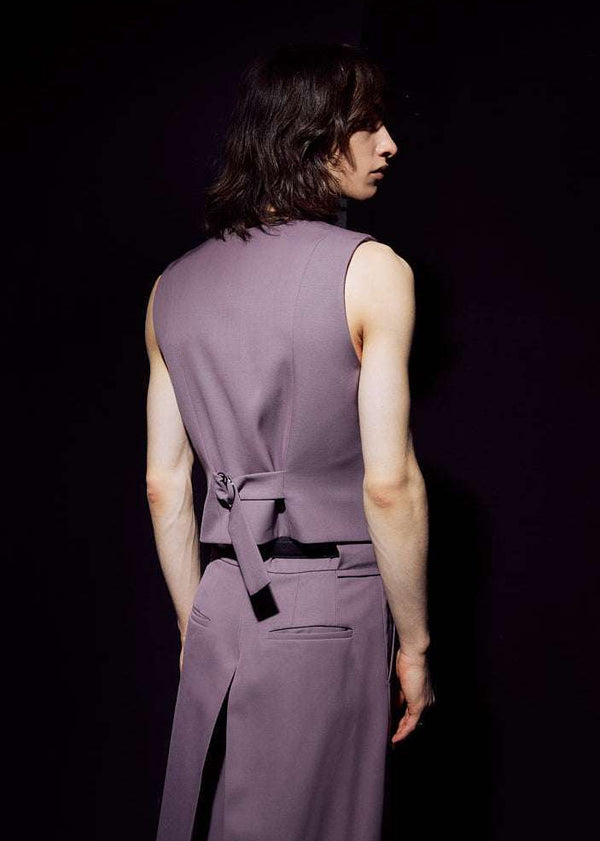 INTERNATIONAL CITIZEN.  Style: The Tarot Vest. Made of Italian Wool RWS, Obsidian Black. Spiritually Infused, Sustainable Luxury Fashion in Berlin. Male back body photo.