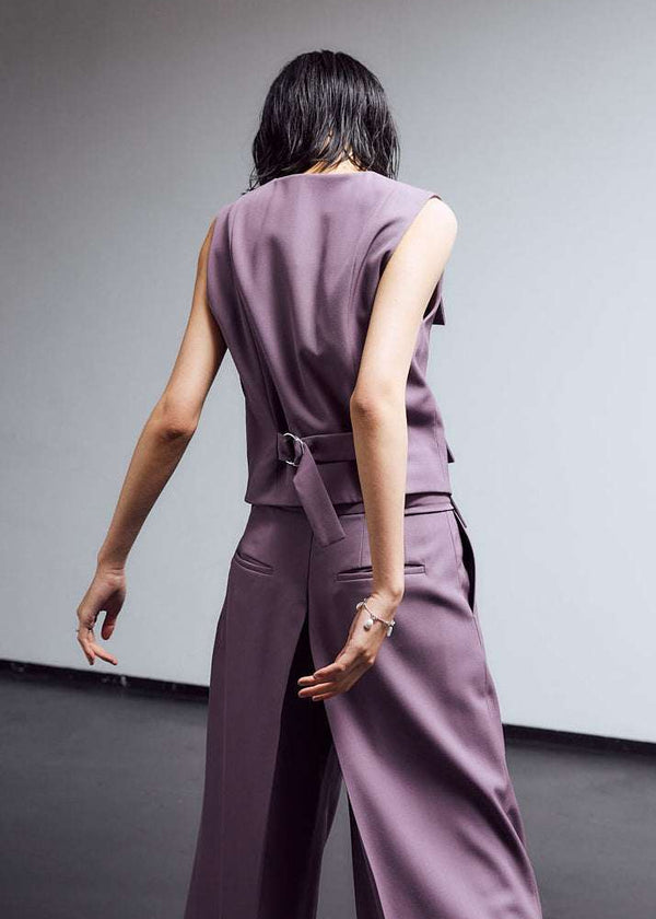 INTERNATIONAL CITIZEN.  Style: The Tarot Vest. Made of Italian Wool RWS, Obsidian Black. Spiritually Infused, Sustainable Luxury Fashion in Berlin. Back photo.