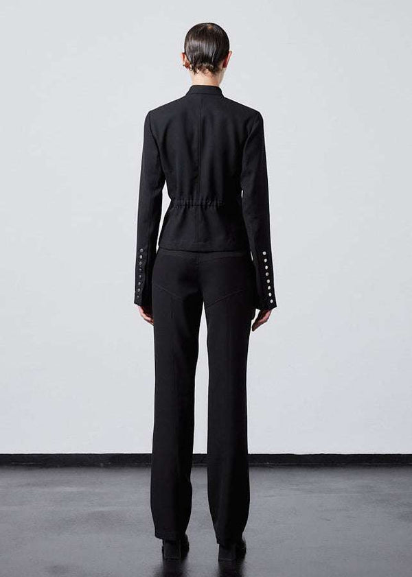 INTERNATIONAL CITIZEN.  Style: The Lunar Shacket. Full back photo. Made of Italian Wool RWS, Obsidian Black. Spiritually Infused, Sustainable Luxury Fashion in Berlin.