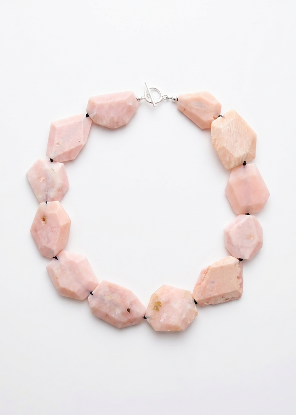 Raw pink opal necklace of unique stones.