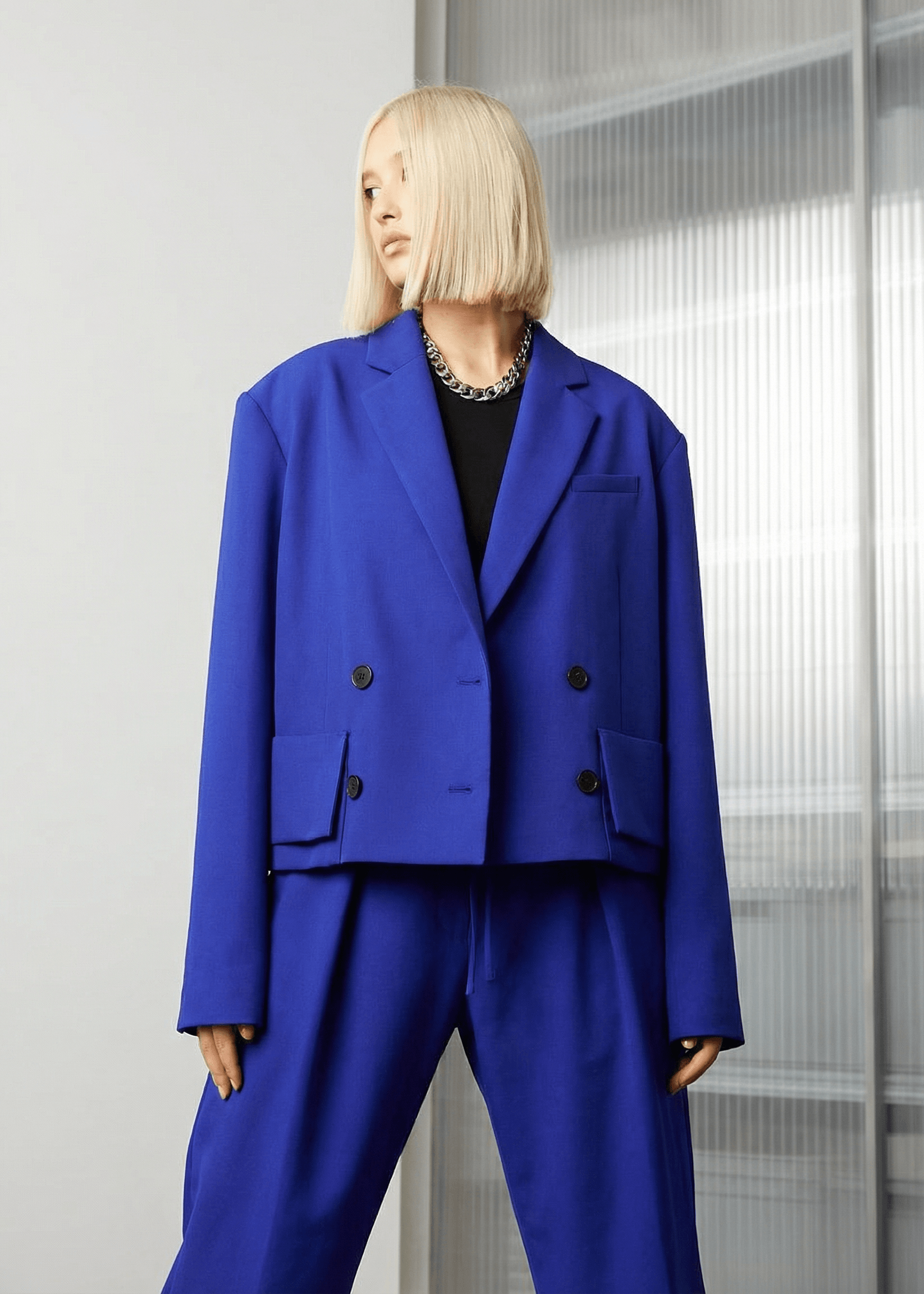 INTERNATIONAL CITIZEN.  Style: The Oversized Men’s Jacket features classic mens tailoring details within the inner construction with an oversized shape. Unisex item. Made of Italian Wool RWS, Lapis Lazuli Blue. Spiritually Infused, Sustainable Luxury Fashion in Berlin.